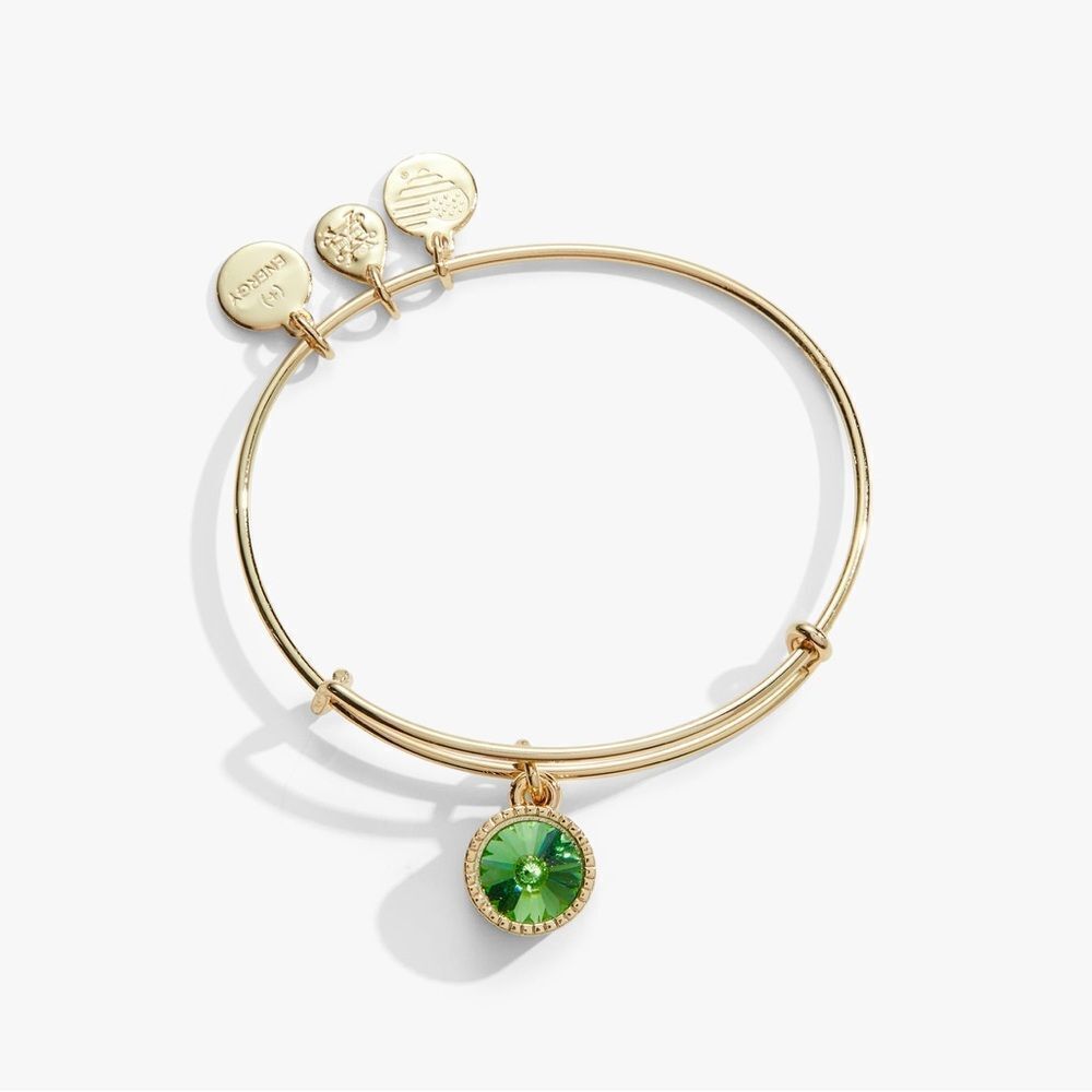 Alex and Ani August Birthstone Charm Bangle, Peridot Gold Tone Adjustable​​